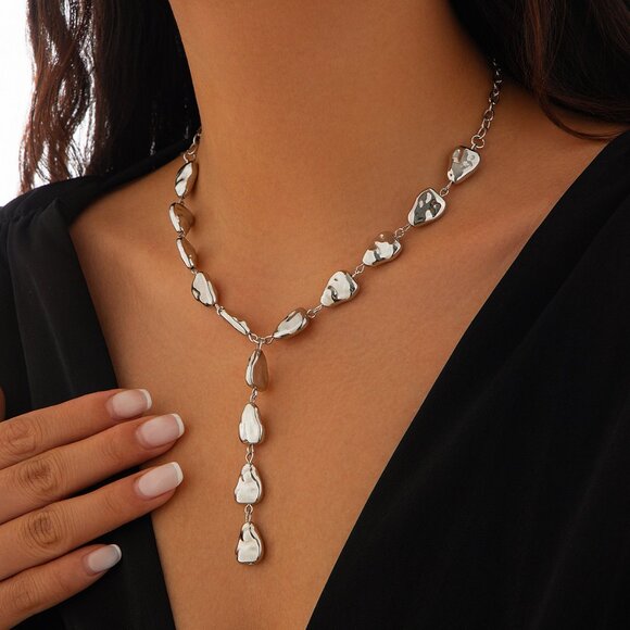 Silver Tone Liquid Metal Droplet Necklace - Picture 6 of 12